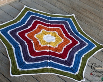 Crochet Pattern - Classic Cable Rainbow Star Afghan crochet pattern, PDF Instant Download blanket crochet pattern