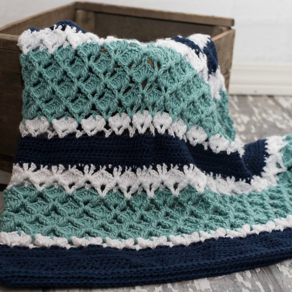 Crochet Pattern: Blanket - Seafoam Tranquility Throw, Afghan Crochet Pattern, PDF Instant Download