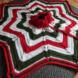 Crochet Pattern: Christmas Tree Skirt Classic Cable Star Christmas Tree Skirt Holiday Decor pattern, Instant PDF Download, Star pattern image 6