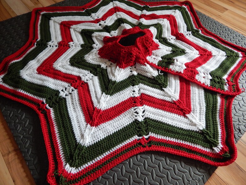 Crochet Pattern: Christmas Tree Skirt Classic Cable Star Christmas Tree Skirt Holiday Decor pattern, Instant PDF Download, Star pattern 画像 6