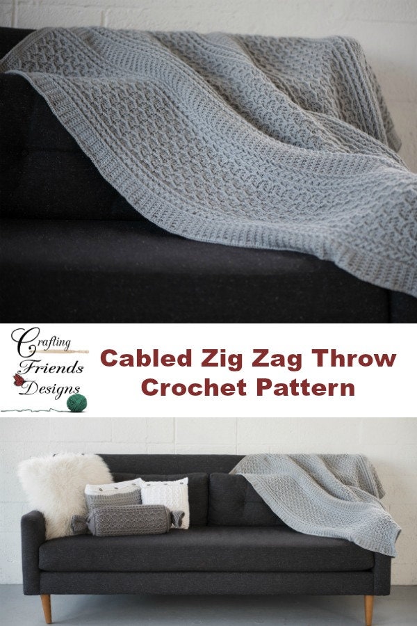 Crochet Pattern Cabled Zig Zag Throw textured home decor | Etsy