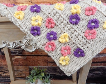 Crochet Pattern: Blanket - Wild Flower Blanket, PDF Instant download crochet pattern, DIY Home decor crochet pattern