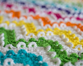 Crochet Pattern: Blanket - Loop the Loop Chevron Textured Rainbow Afghan, DIY PDF Instant Download Crochet pattern