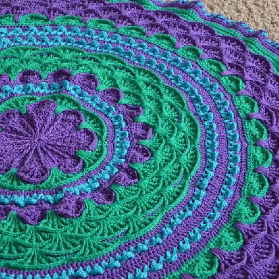 Flower Garden Crochet Rug Pattern: Textured Blanket or Table Cover (PDF ...