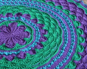 Flower Garden Crochet Rug Pattern: Textured Blanket or Table Cover (PDF Download)