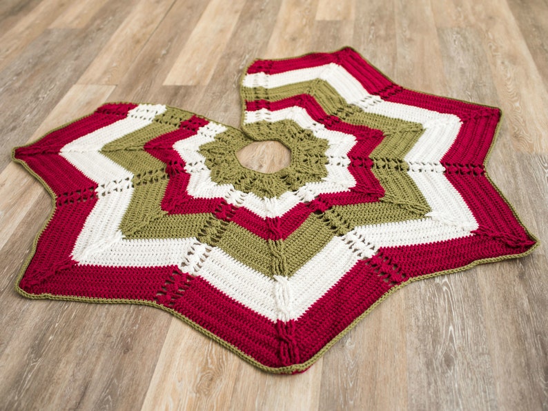 Crochet Pattern: Christmas Tree Skirt Classic Cable Star Christmas Tree Skirt Holiday Decor pattern, Instant PDF Download, Star pattern 画像 4