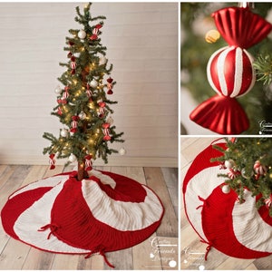 Crochet Pattern: Tree Skirt Peppermint Swirl Christmas Tree Skirt pattern, PDF Instant download crochet pattern, Spiral crochet pattern image 1