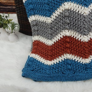 Easy Chevron Blanket Crochet Pattern: Chevron Puff Afghan, PDF Download, DIY Home decor textured blanket, Make a blanket in any size
