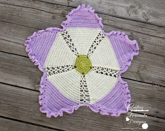 Crochet Pattern - Ribbon & Lace Flower and Pentagon Baby Afghan PDF Instant Download baby blanket crochet pattern