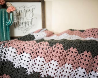 Crochet Pattern: Blanket - Champagne Blush Chevron Afghan crochet pattern, PDF Instant Download, Simple chevron pattern