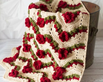 Crochet Pattern - Flower Garden Chevron Afghan crochet pattern, PDF Instant Download crochet pattern, Crochet flower chevron blanket