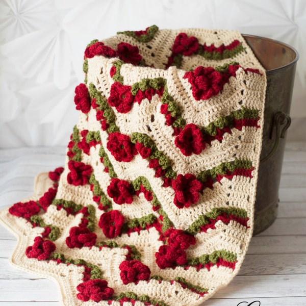 Crochet Pattern - Flower Garden Chevron Afghan crochet pattern, PDF Instant Download crochet pattern, Crochet flower chevron blanket