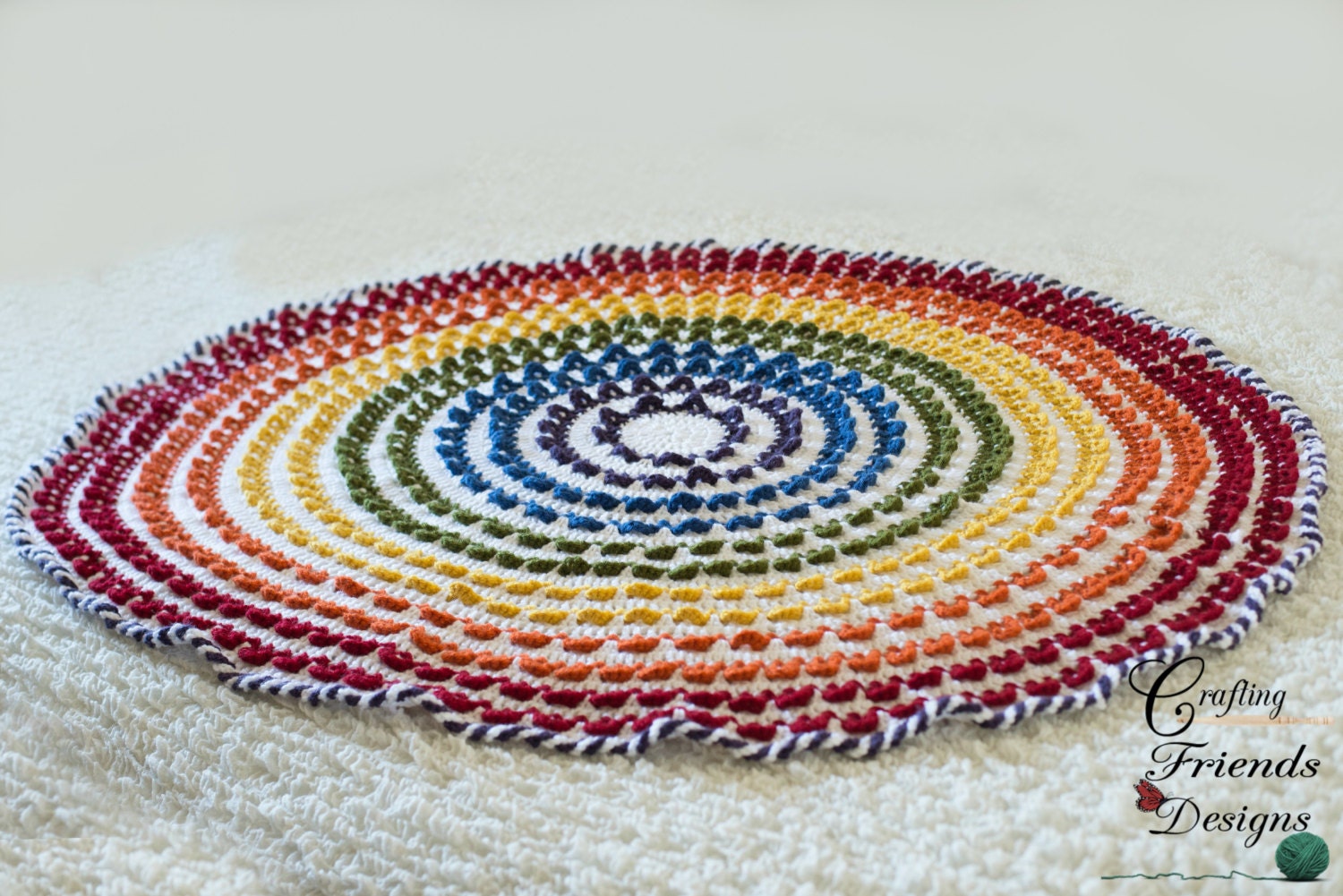 40 Rainbow Blanket Crochet Patterns to Brighten Baby Rooms, Throws, and Gift Giving 7 Rainbow Blanket Crochet Pattern: Loop Stitch Round Afghan