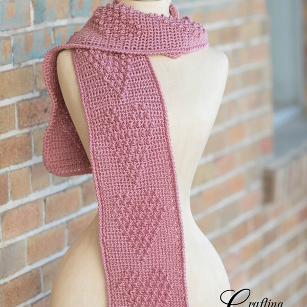 Heart Scarf Crochet Pattern - Heart Throb Scarf Crochet Pattern, Textured Scarf Crochet pattern, PDF Instant Download scarf Crochet Pattern