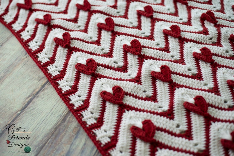 Crochet Pattern Heartbeat Chevron Afghan, Valentines blanket crochet pattern, PDF Instant Download. chevron crochet pattern image 1