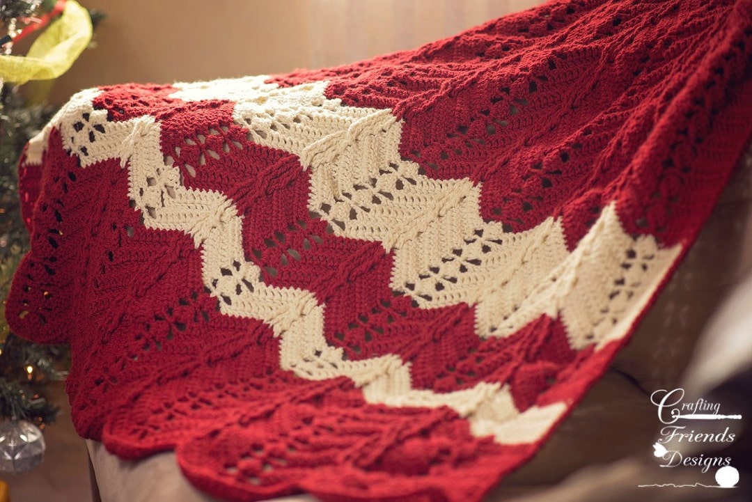 Crochet Pattern Classic Cable Textured Chevron Afghan, Christmas Home