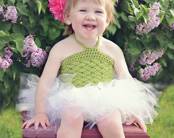 Halter Top Crochet Pattern:  Dress - Diagonal Weave Textured Halter Tutu