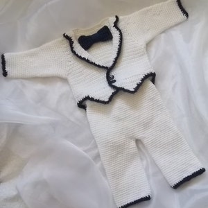 Crochet Pattern: Jackson Tuxedo Infant Set with Jacket, Pants and Bow Tie, PDF Instant Download crochet pattern