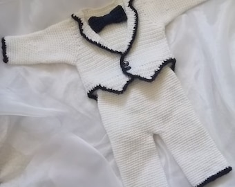 Infant Tuxedo Crochet Pattern: Baby Jacket, Pants & Bow Tie (PDF Download)