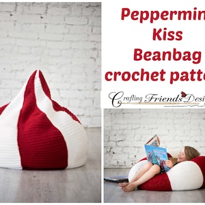 Crochet Pattern: Bean Bag Peppermint Kiss Beanbag or Pouf Crochet Pattern, PDF Instant Download Crochet Pattern, Bean Bag Chair Pattern image 1