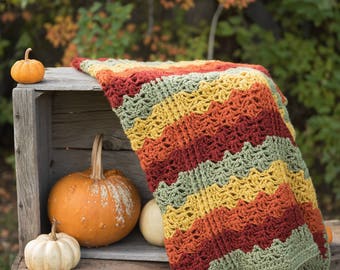 Crochet Pattern: Blanket - Colors of Autumn Throw, beautiful textured blanket for fall and winter