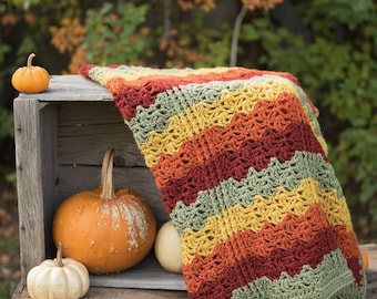 Crochet Pattern: Blanket - Colors of Autumn Throw, beautiful textured blanket for fall and winter