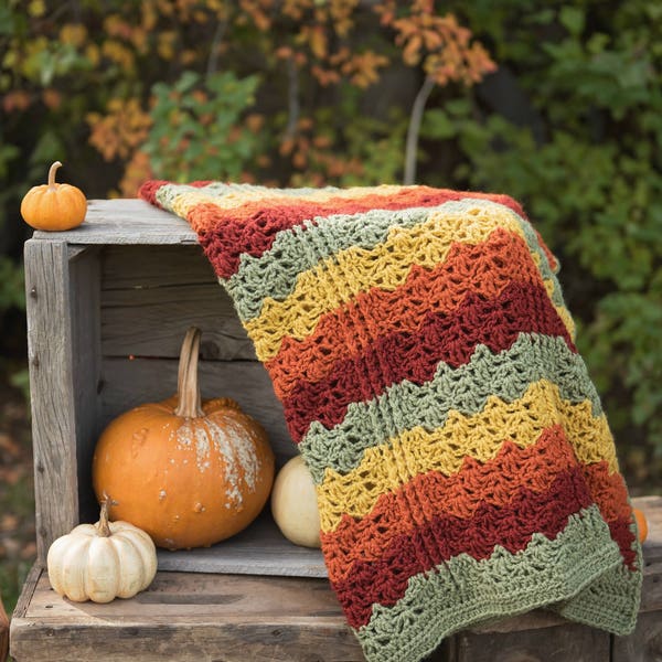 Simple Blanket Crochet Pattern: Blanket - Colors of Autumn Throw, beautiful textured blanket for fall and winter