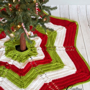 Crochet Pattern: Christmas Tree Skirt Classic Cable Star Christmas Tree Skirt Holiday Decor pattern, Instant PDF Download, Star pattern image 1