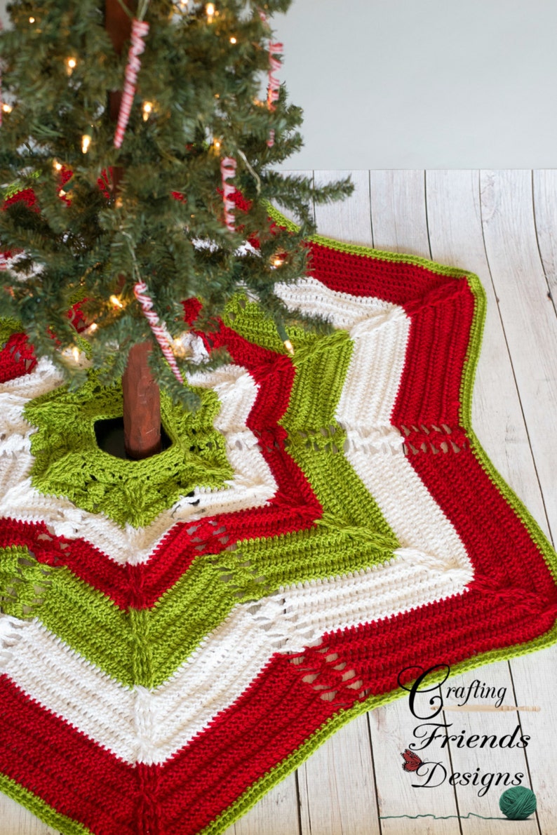 Crochet Pattern: Christmas Tree Skirt Classic Cable Star Christmas Tree Skirt Holiday Decor pattern, Instant PDF Download, Star pattern 画像 1