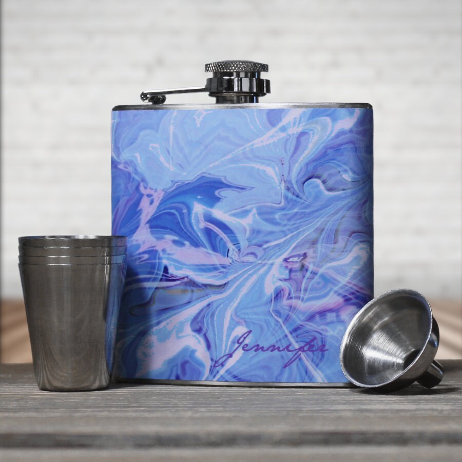 Personalized Flask for Women // Blue Marble Flask Etsy