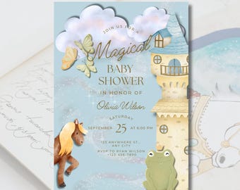 Fairytale Baby Shower Invitation, Magical Castle Princess Invite, Storybook Enchanted Shower, Editable Canva Template Instant Download