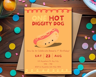 Hot Diggity Dog 1st Birthday Invitation: Summer BBQ Party (Digital Download)