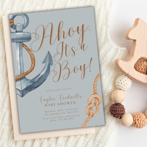 Editable Nautical Baby-Shower Invitation | “Ahoy, It’s a Boy!” Anchor Theme | Canva Instant Digital Download | Blue Sailor Invite