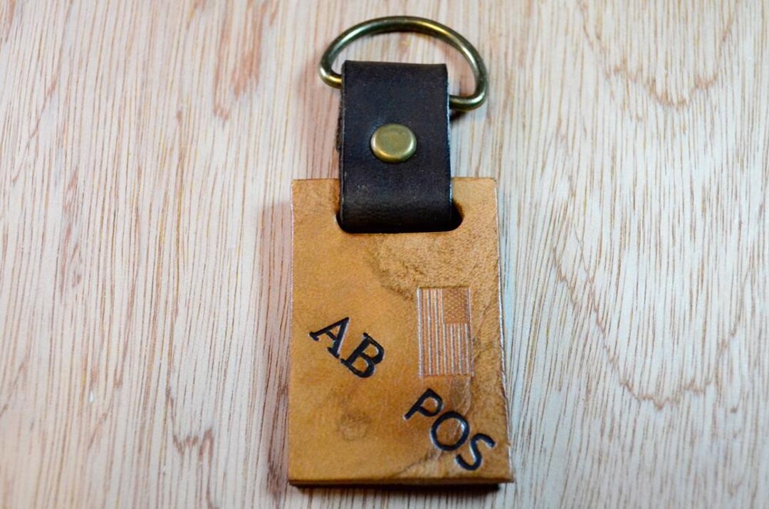 Handmade Rustic Leather Blood Type Keychain, American Flag Stamped - Etsy