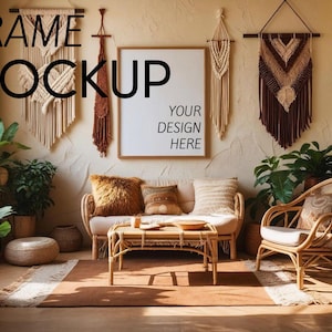 Mockup Frame In Cozy Bohemian Living Room Picture Frame Mockup Instant Mockup Download Modern Minimalist Realistic Style Listing