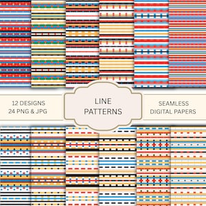 Line Patterns Digital Papers Junk Journal Kits Digital Download Patterns Printable Wrapping Paper Pack Scrapbooking Background