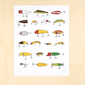 11 x 14&quot; Fishing Lures Screen Print Poster