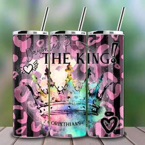 Daughter of the King PNG | 2 Corinthians 6:18 Bible Verse Sublimation | Crown Watercolor & Leopard Print | Christian Girl Digital Download