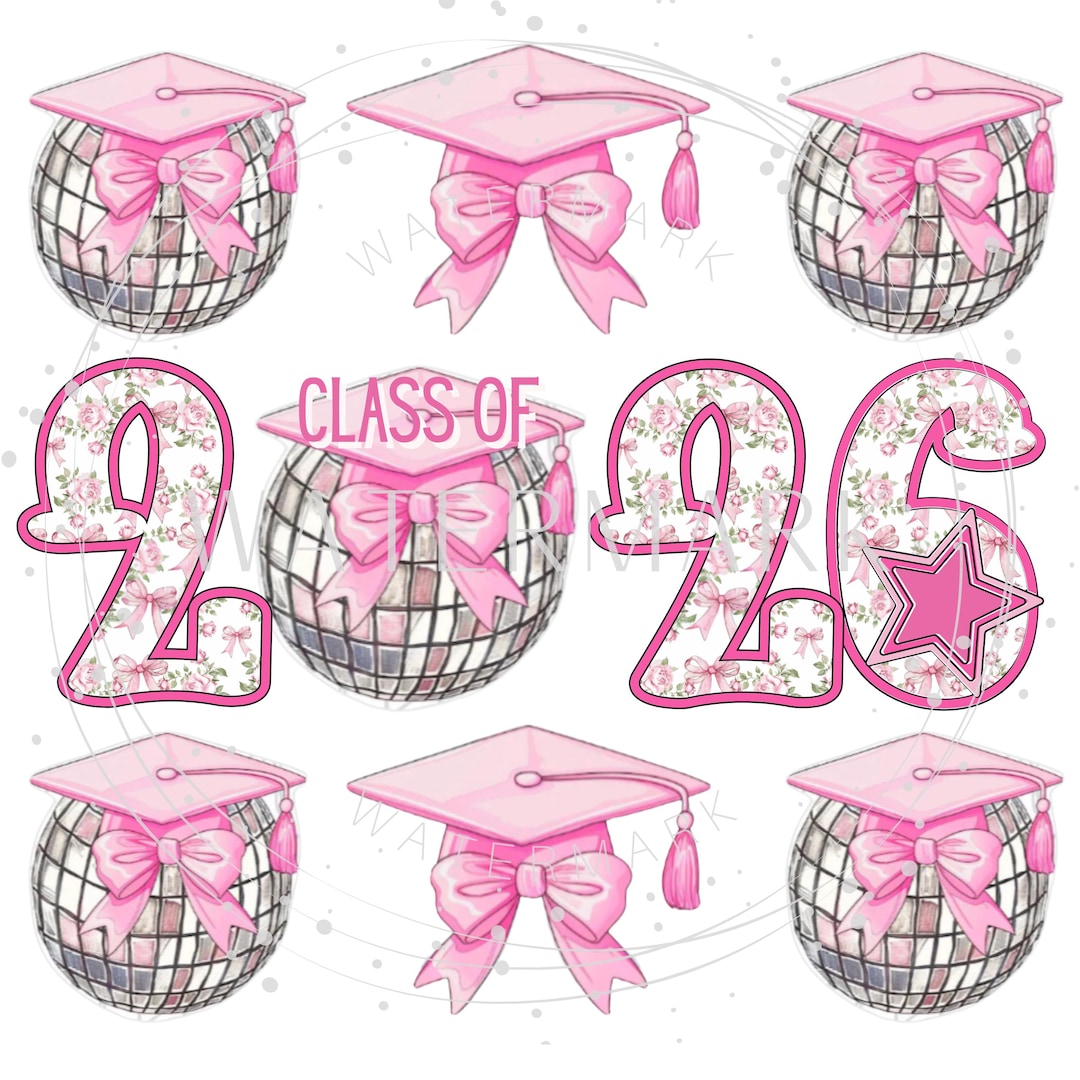 Pink Graduation Objects Animated 3 Class of 2026 Pink Graduation PNG – Floral Disco Ball Senior & Senior ...