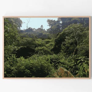 Üppige Dschungel-Wandkunst - Dichter grüner Digitaldruck des Laubs, druckbares Poster des Tropenwaldes, Naturszene, tiefgrüne botanische Landschaft