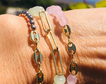 Pastel green jade or rose quartz slinky bracelet