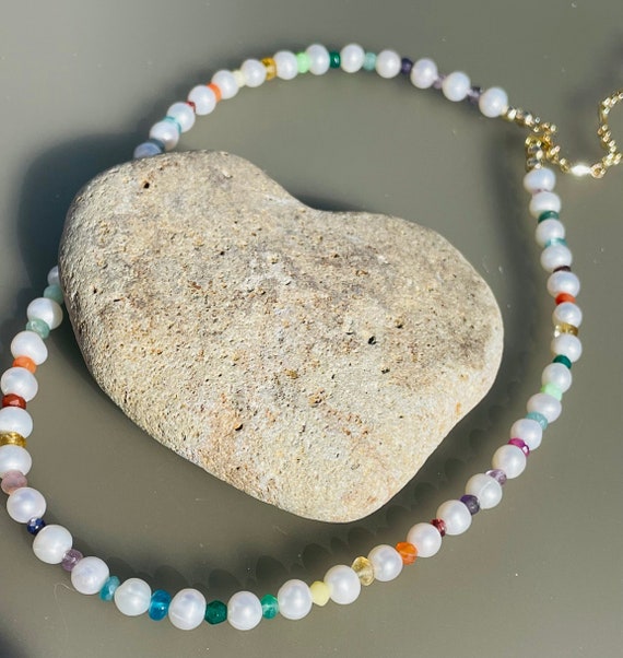 Rainbow pearl best sale necklace