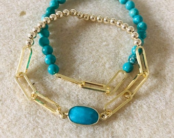 New Turquoise gold fill Slinky bracelet, or bezel turquoise u select