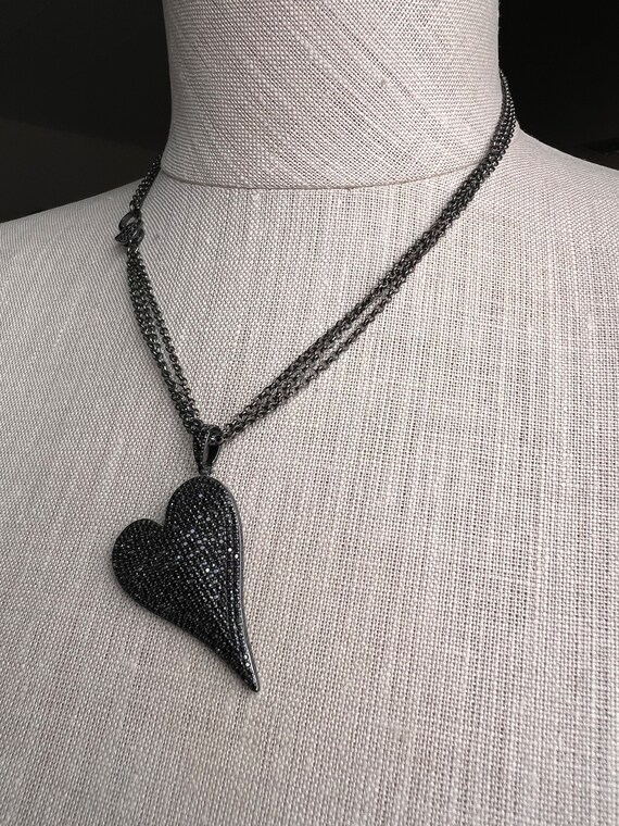 Black cZ pavé diamond Heart with clasp multi link… - image 2