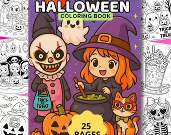 Cute & Creepy Halloween Coloring Book, 25 Printable Coloring Pages PDF, Chibi-Kawaii Halloween, Halloween Lovers Gift, Spooki Cute Halloween