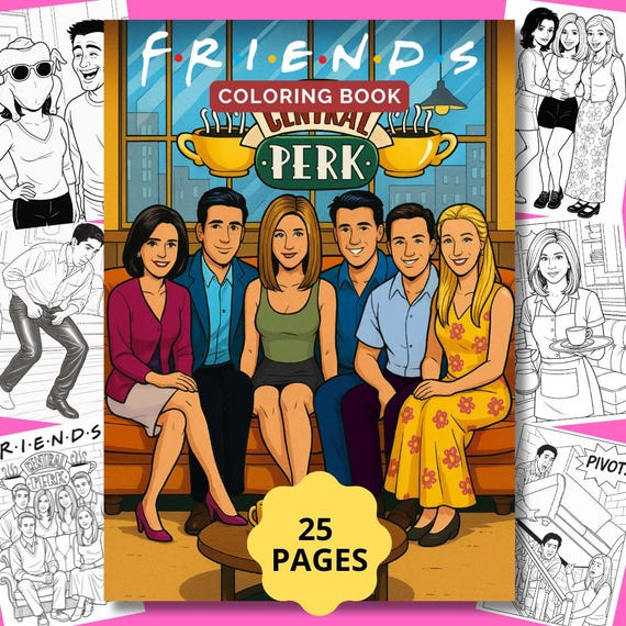 Friends Coloring Book, 25 Printable Coloring Pages PDF, 90s