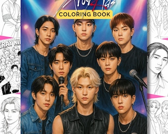 Stray Kids Coloring Book, 25 PDF Coloring Pages, KPOP Coloring Pages, Stray Kids Felix, Hyunjin, Bang Chan, Stray Kids Gift, Teen Coloring