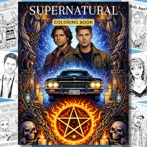 Supernatural Coloring Book, Supernatural Gift for Fans, Printable PDF, 25 Pages, Fantasy Coloring, Dean Winchester, TV Show Coloring image 1