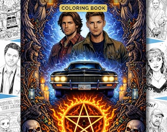 Supernatural Coloring Book, Supernatural Gift for Fans, Printable PDF, 25 Pages, Fantasy Coloring, Dean Winchester, TV Show Coloring