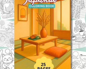 Japandi kleurboek, 25 pdf-kleurplaten, japandie, japandi arts, kleuren voor volwassenen, ontspannen kleuren, zenful kleurplaat, japanse kunst
